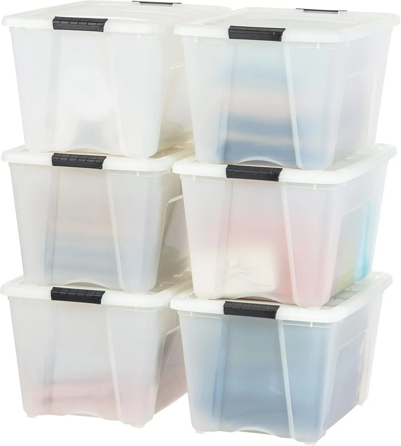 6 Pack - BPA-Free, Made in USA - Discreet Organizing Solution, Latches, Durable Nestable Containers, Secure Pull Handle - Pearl