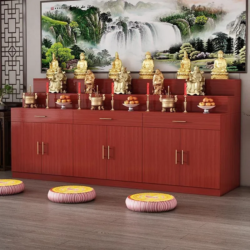 New Chinese Style Buddhist Offering Table Wall Mounted Shrine Cabinet Economical Home Altar Furniture for Prayer Hall
