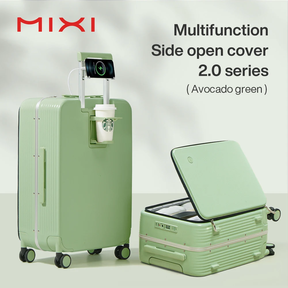 Mixi NIEUWE koffer met aluminium frame, handbagage met USB-poort, instapcabinebeker en telefoonhouder 20 24 inch