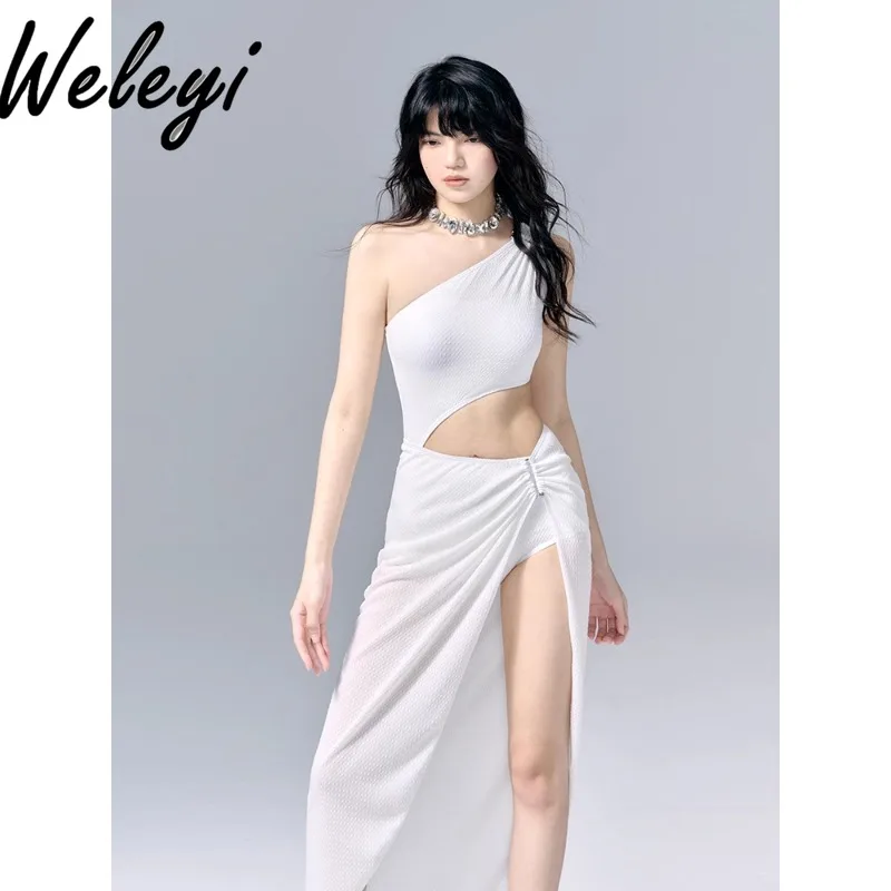 

Super Nice White Sexy One Piece Swimsuit Women Summer Pure Desire Wind Beach Hot Spring Vacation Belly Covering Casual Badeanzug