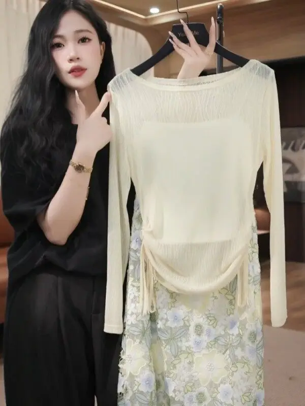 

Women's Summer Fashion Set Translucent Sun Protection Shirt Inner Tank Top Two-Piece Set Breathable Lightweight round Neck