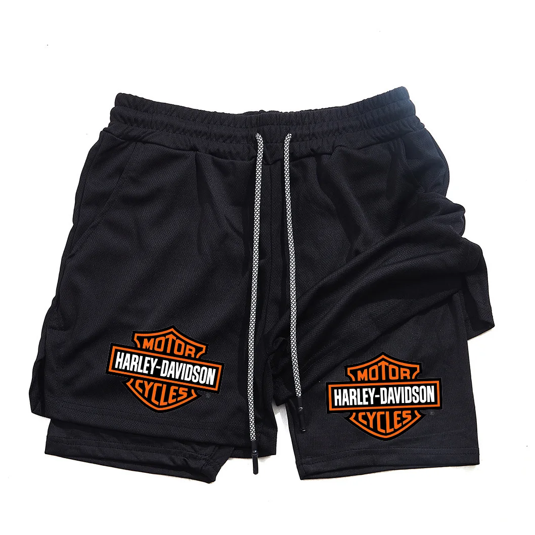 Harley Davidson Summer Man Double-layer Shorts Motorcycle Printing Ventilate Half Pants Lady Fashion Sports Shorts Swim Trunks