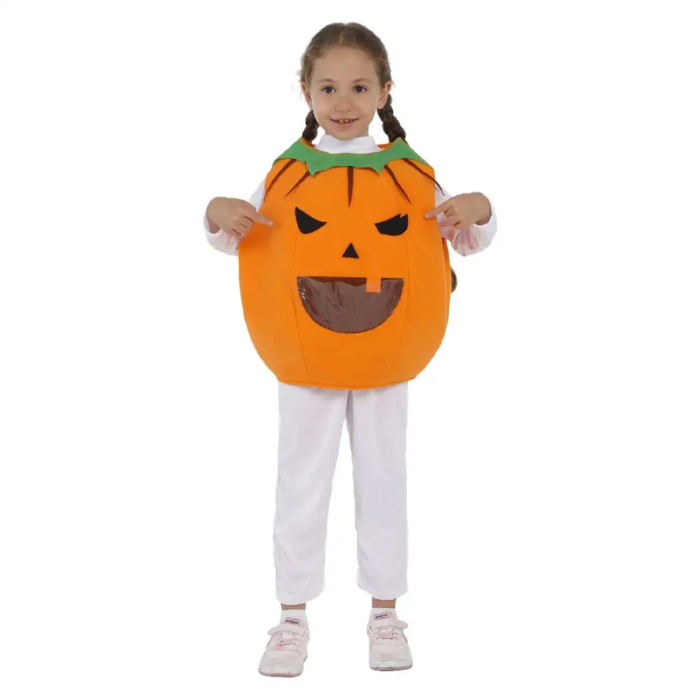 Disfraz de calabaza con bolsillo de caramelo para niños y niñas, juego de rol, ropa de dibujos animados, trajes de Halloween, venta al por mayor