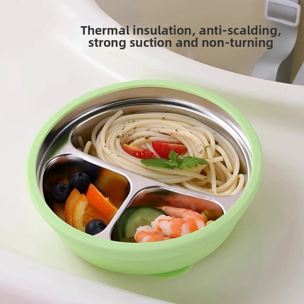 

Силиконовая присоска, детская присоска, обеденная тарелка, термоизоляция, нержавеющая сталь 304, 3 сетки, детская посуда, разделенный дизайн