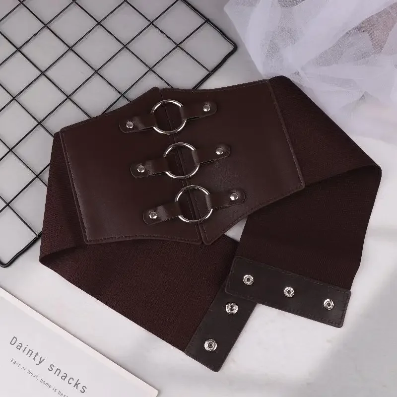 Cinto de espartilho gótico elegante, fivela tripla com rebite preto, cintura elástica waspie para mulheres punk, perfeito para casacos