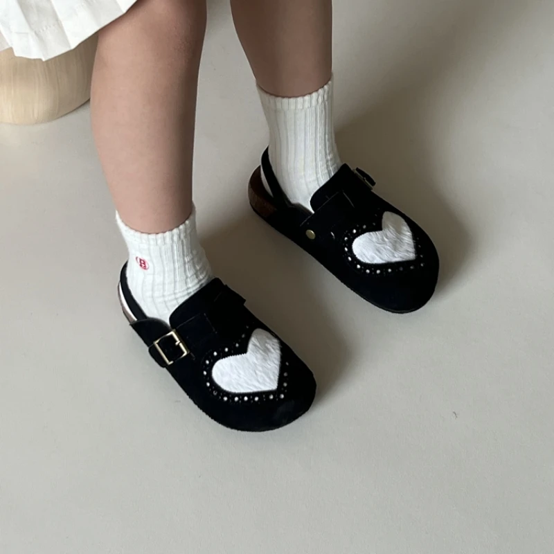 Cow Leather Girls Sandals Summer Fashion Horsehair Love Suede Kids Clog Shoes Comfortable Children's Shoes Beach Shoes