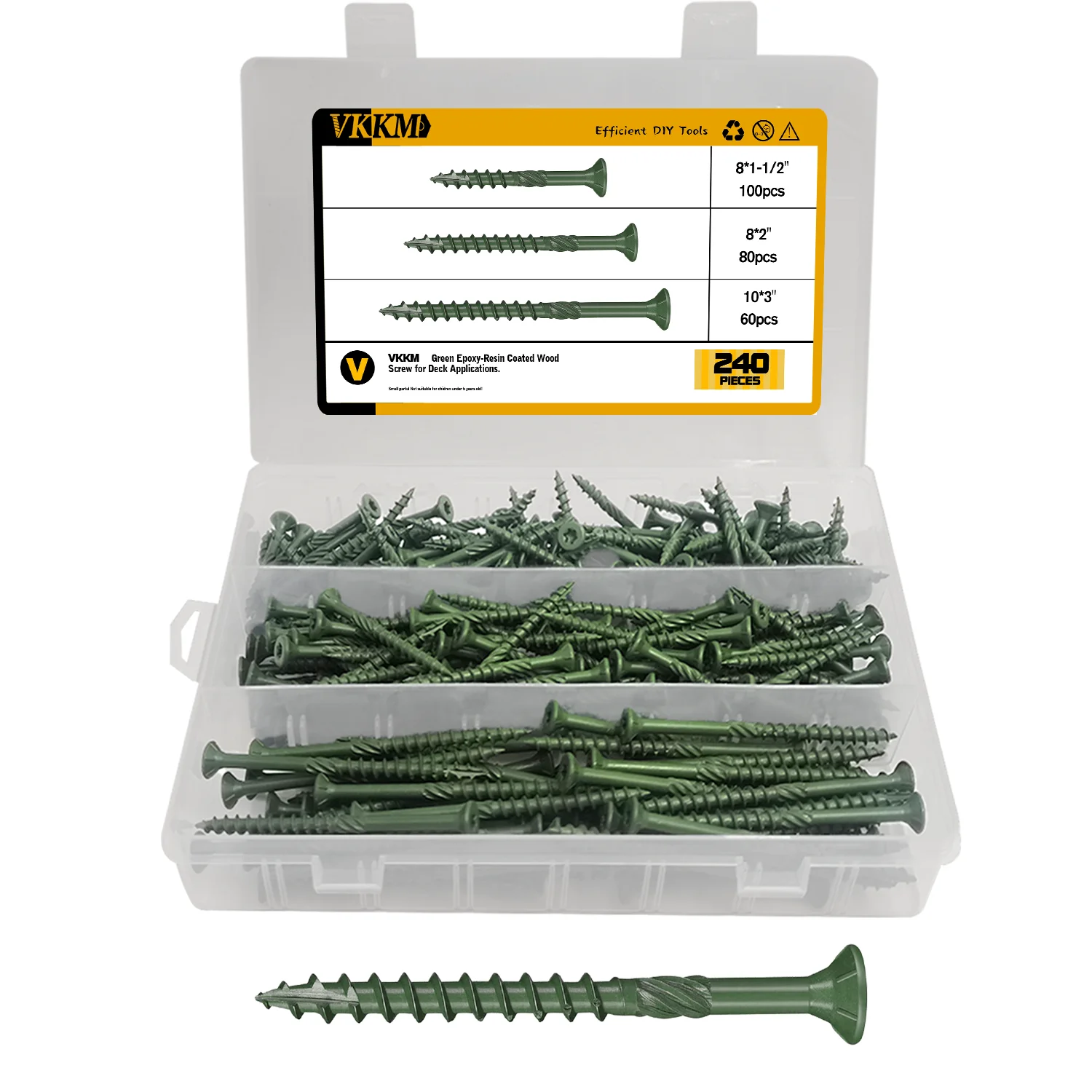

VKKM 240Pcs Green Embossed Deck Screw Set, Epoxy-coated, Suitable for Deck Construction and Fence Maintenance.