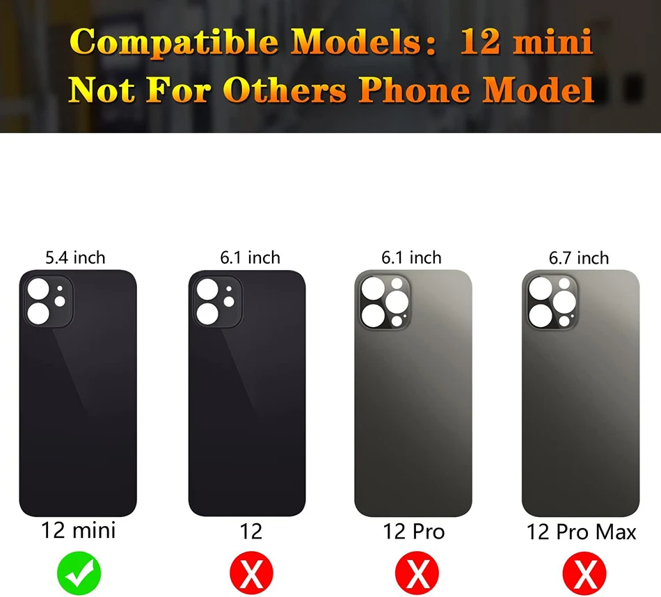 [QIYI] Back Glass For iPhone 12 mini A2399 A2176 A2398 A2400 A2399 Back Glass Replacement Back Glass Rear Battery Cover