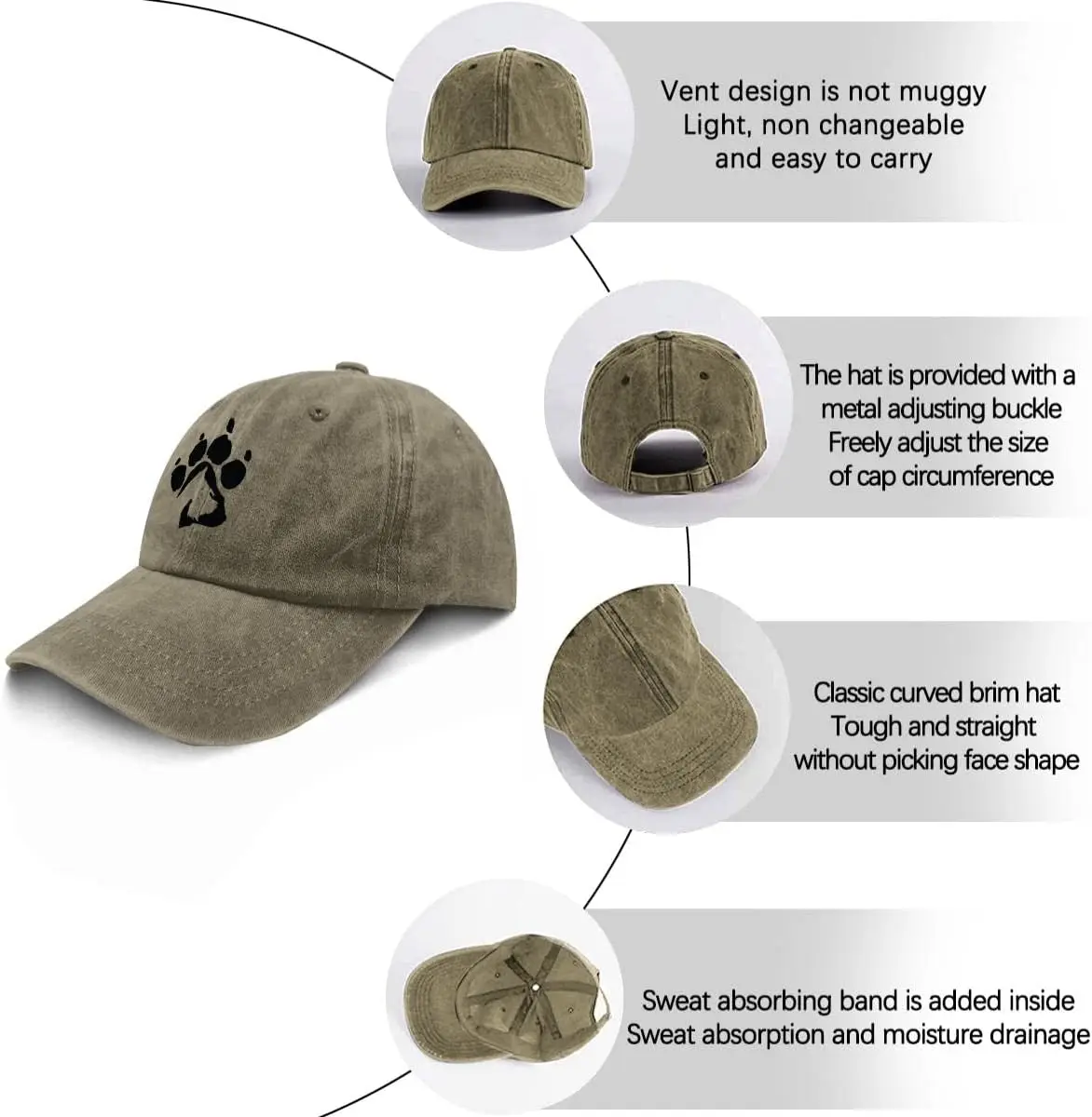 Schnauzer Paw Print Dad Hat Adjustable Lightweight Dog Owner Hats for Men Baseball Cap Cotton Climbing Cap Dog Lover