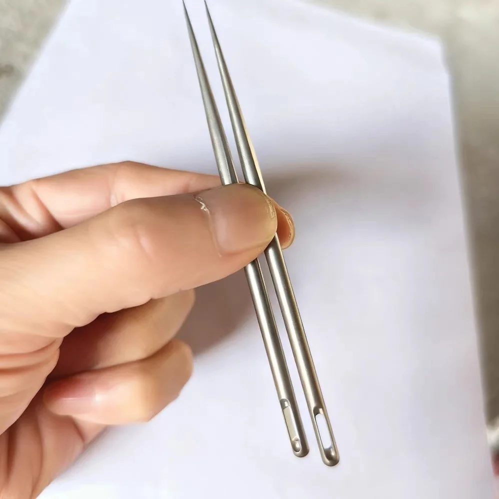 Titanium Alloy EDC Extra Long Large Eye Stitching Needles, Embroidery & Darners Tool, Easy Thread Hand Sewing Needle for Fishing