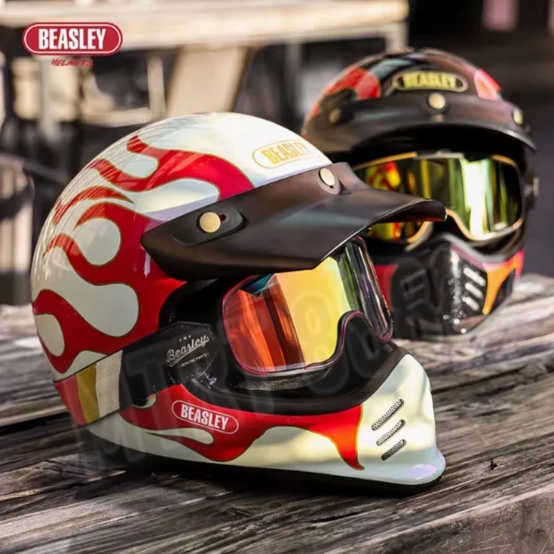 Beasley DOT ECE Approved  Vintage Full Face Helmet Motorcycle De Moto Capacete Jet Helmet Motorbike All Seasons