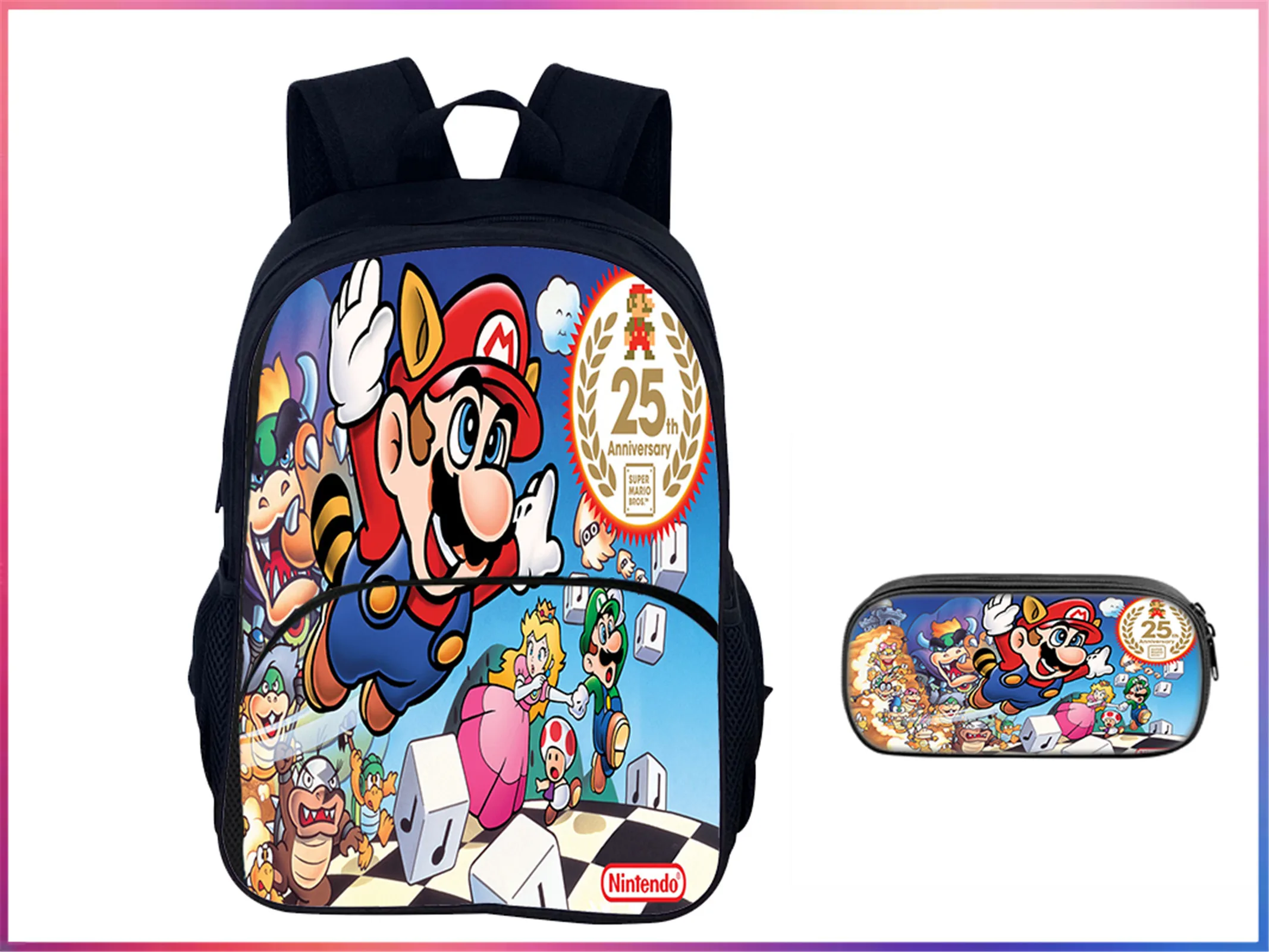 HOT Super Mario Unisex Boy Girl Knapsack 2Pcs Set-Back to School Backpack and Pencil Box for Elementary Kid