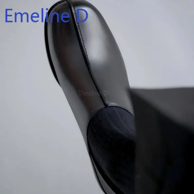 Black Round Toe Light Mouth Leather Shoes Unisex Light Mouth Derby Shoes Leather Stitching One Step On Casual Flat Shoes