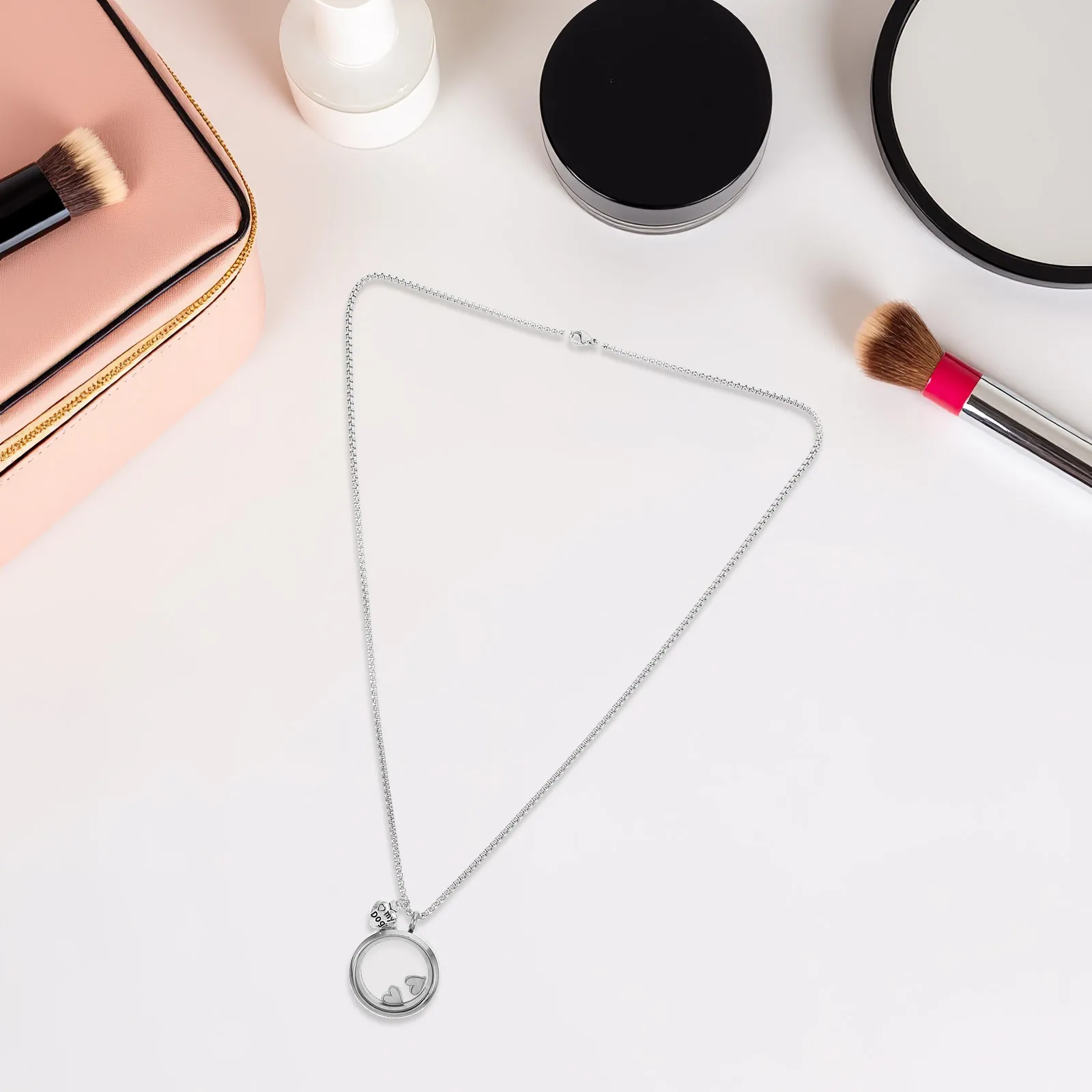 

Ожерелье-кулон для памяти о питомце из нержавеющей стали с маленьким прозрачным стеклянным кругом, открывающийся, для хранения шерсти собаки, украшение для мужчин и женщин