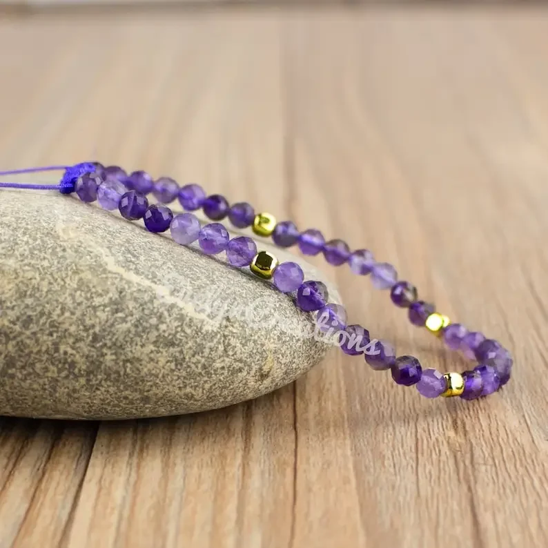 Amethyst Bracelet - Healing Crystal Woven Bracelet - Natural Purple Gem Yoga bracelet Gift