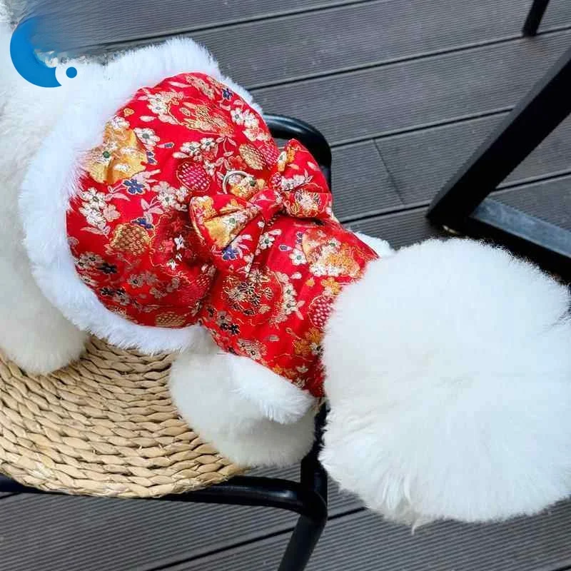 

Новогодняя одежда для собак: осенне-зимний костюм в китайском стиле для маленьких собак, праздничная одежда к концу года, ретро-стиль.