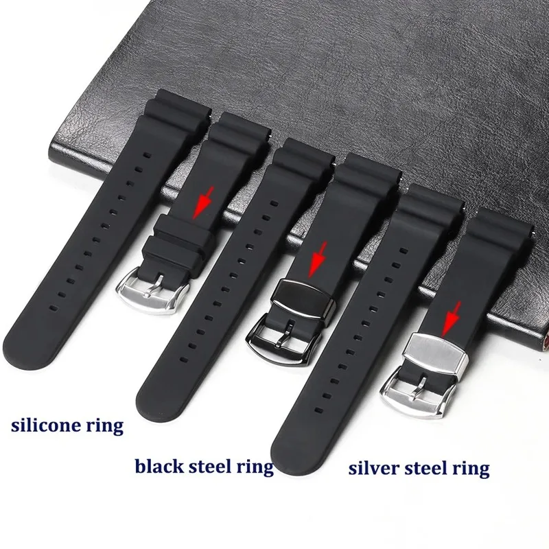 20mm 22mm Silicone Watch Band for SEIKO Diving 007 Abalone Canned Waterproof Diving Watch Strap Wristbelt Ring Clasp Pin Buckle