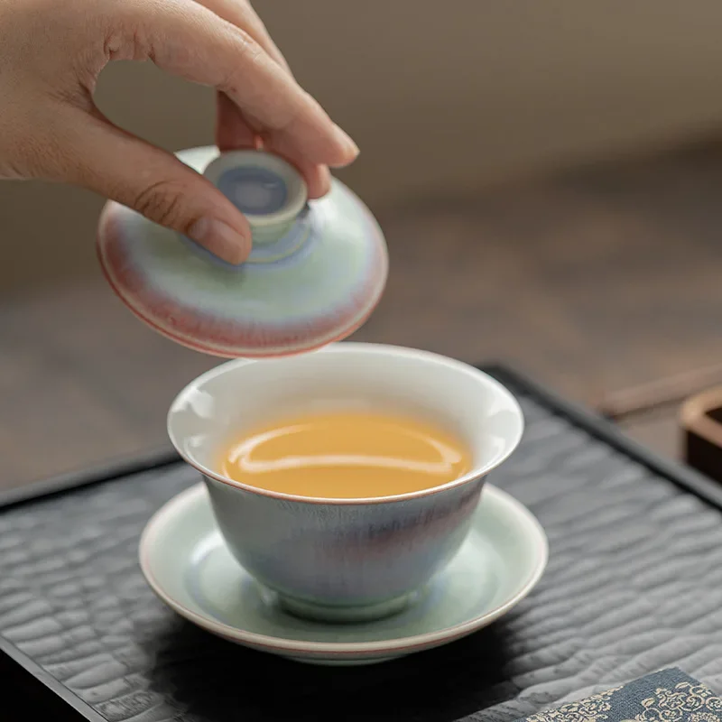 150ML Kiln Change Gaiwan Boutique Red Blue Glaze Sancai Tea Tureen Tea Maker Cover Bowl Chinese Tea Set Collection Craft