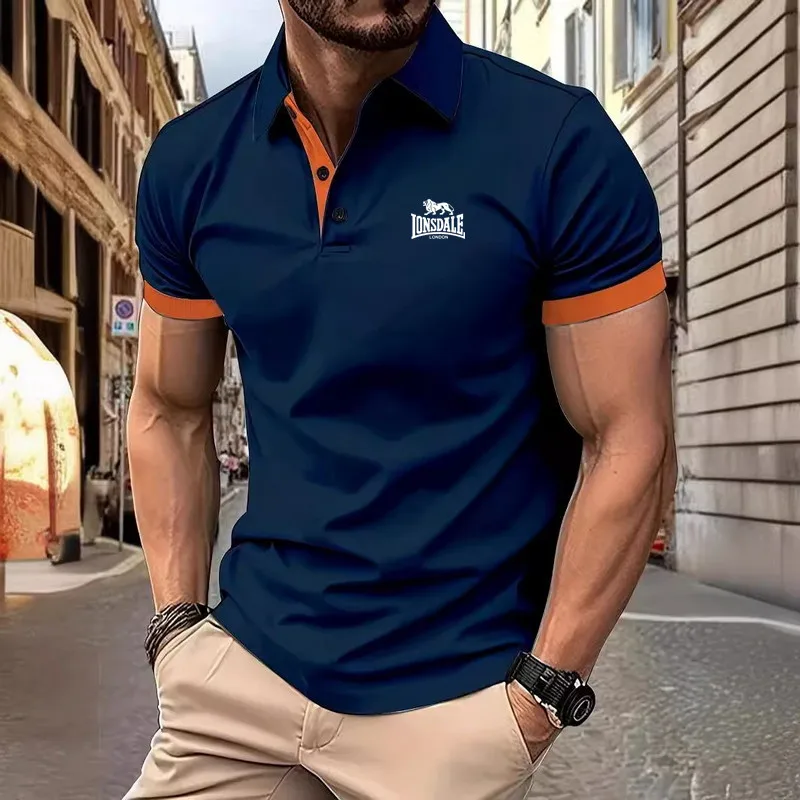 LONSDALE Men Polo Men's Shirt Short Sleeve Polo Shirt Contrast Color Polo New Clothing Summer Streetwear Casual Fashion Men tops