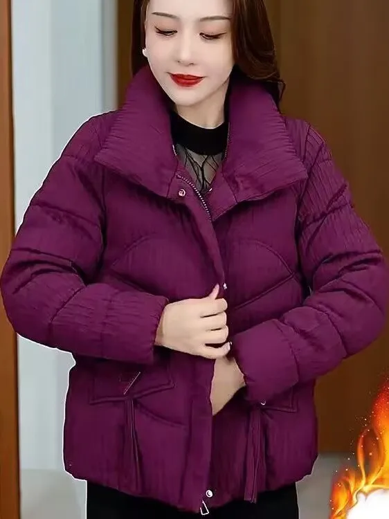 

Thiened ort Cotton Jaet for Middle-Aged And ly Women Korean Sle Loose Fit Warm Winter Coat Bread Sle Coat