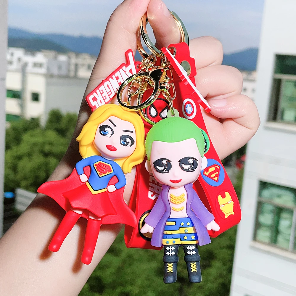 DC Comics Batman Wonder Woman Suicide Squad Anime Cartoon Keychain Doll Keyring Bag Pendant Couple Car Key Holder Accessories