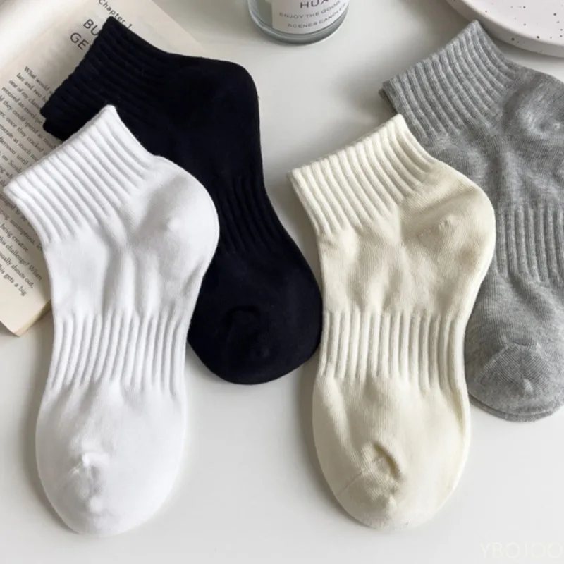 4 Paar modische, vielseitige, einfarbige kurze Socken für Frühling und Sommer, einfache, kurze, lässige, bequeme Baumwollsocken