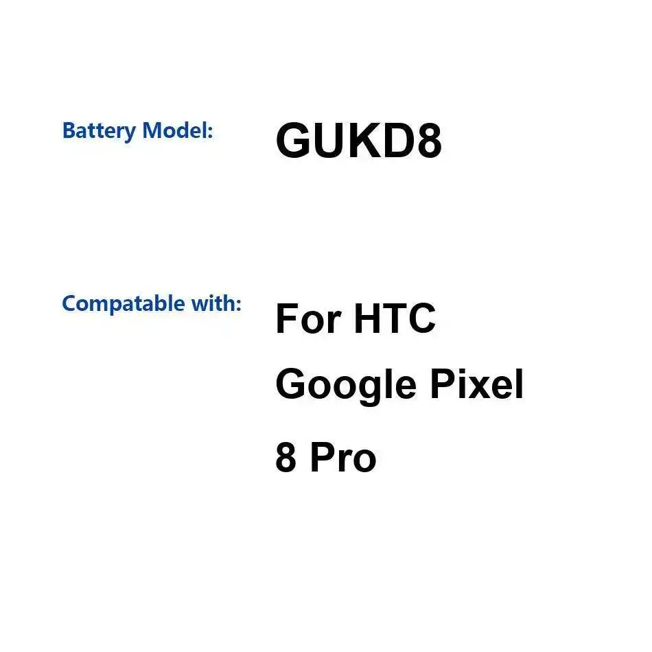 

Аккумулятор мобильного телефона с надежным питанием GUKD8 5050 мАч для HTC Google Pixel 8 Pro, экологически чистый
