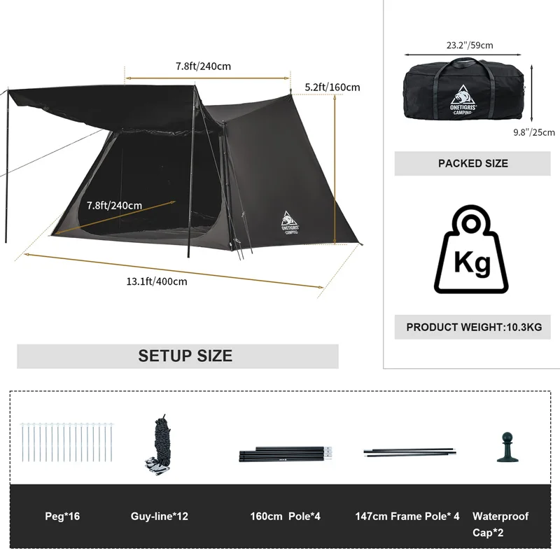 OneTigris SOLO 2.0 HOMESTEAD CAMPING TENT Pro TC Version Shelter With Tent Poles for Bushcrafters & Survivalists Hunting Hiking