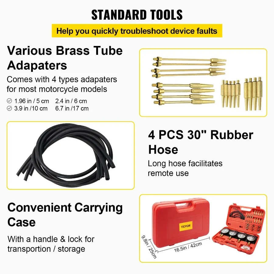 Kit di strumenti per sincronizzazione carburatore per vuoto combustibile Set di misuratori di sincronizzazione carburatore sincronizzatore per carburatore per vuoto carburante con tubo in gomma
