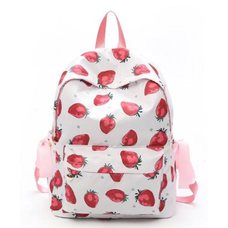 

Fresh Style Fruit Strawberry Print Backpack Pink Bow Girl Bag Travel Backpack