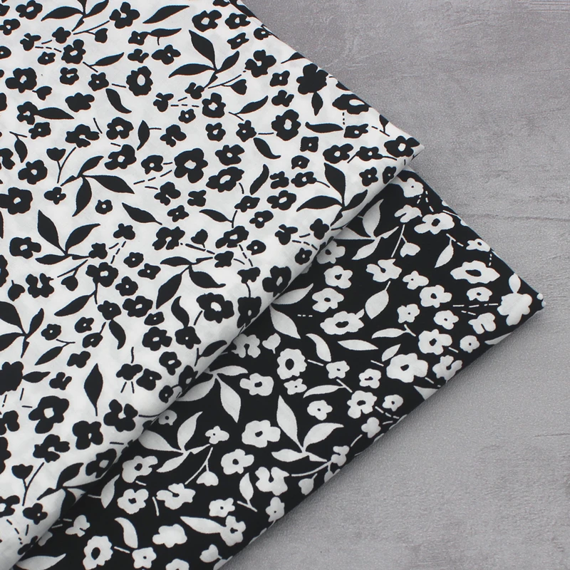 

Black White Pure Cotton Floral Fabric Pastoral Style All-Cotton Printed Fabric Women's Dress Clothing Material Handmade Fabric