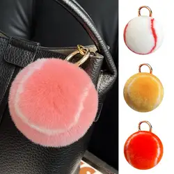 Cute Tennis Ball Plush Keychain Rabbit Fur Pendant Novelty Sports Durable Soft Backpack Key Wallet Decoration