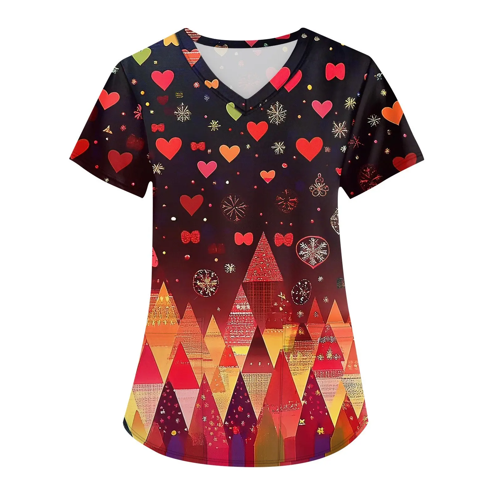 女性用医療ユニフォーム、お祭りの雪片、クリスマスツリーのプリントパターン、高品質、お手入れが簡単、速乾性の服