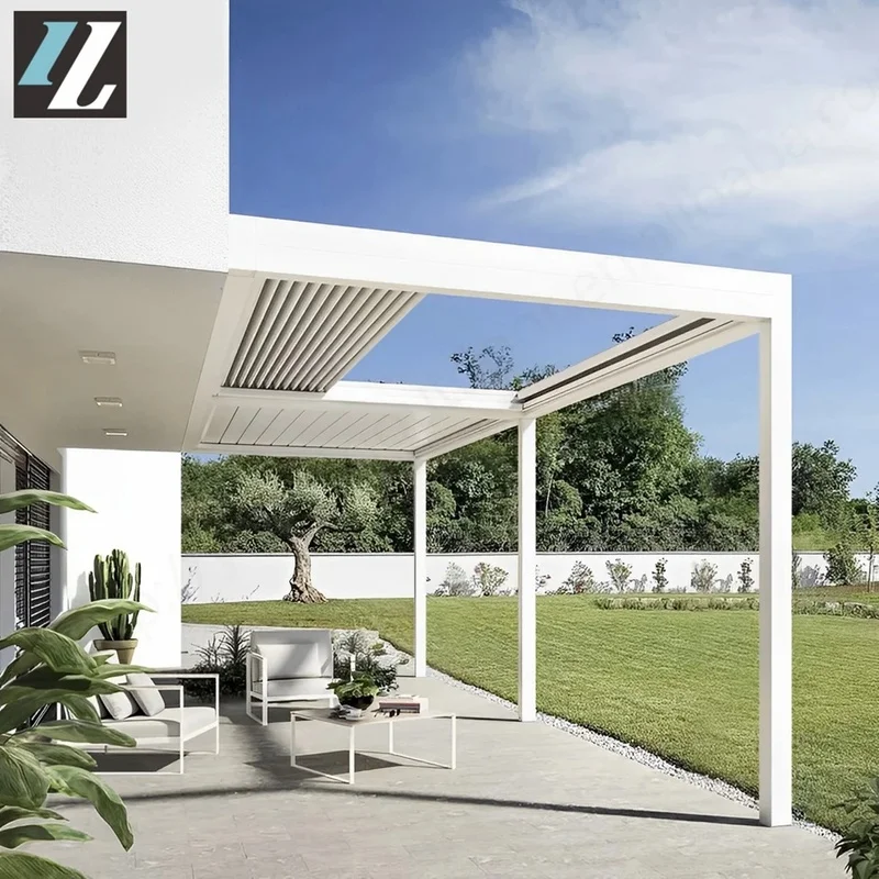 Customised Luxury Eco-Friendly Outdoor Motorized Bioclimatic Louvered Aluminum Pergola Remote Control Powder Coated Glass