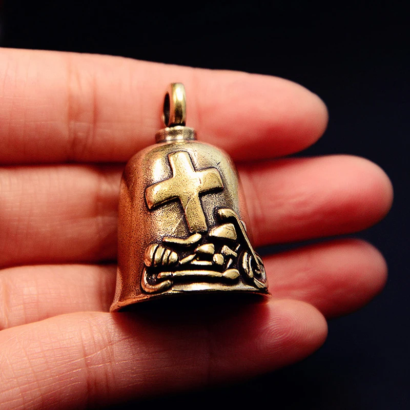 Retro Punk Cross Bell Pendant Keychain Personality Motorcycle Rider Keychain Charm For Boyfriend Birthday Gifts