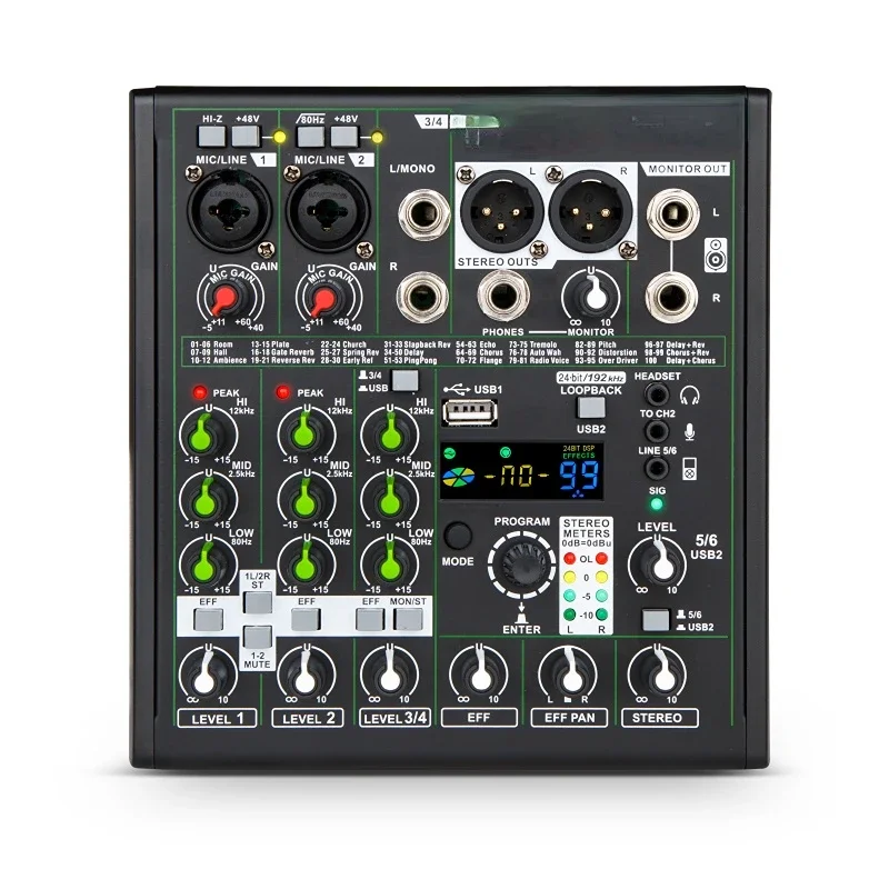 192kHz/24bit Mini portable audio Professional sound card 4 6 channel mixer with loopback and Tiktok music war function