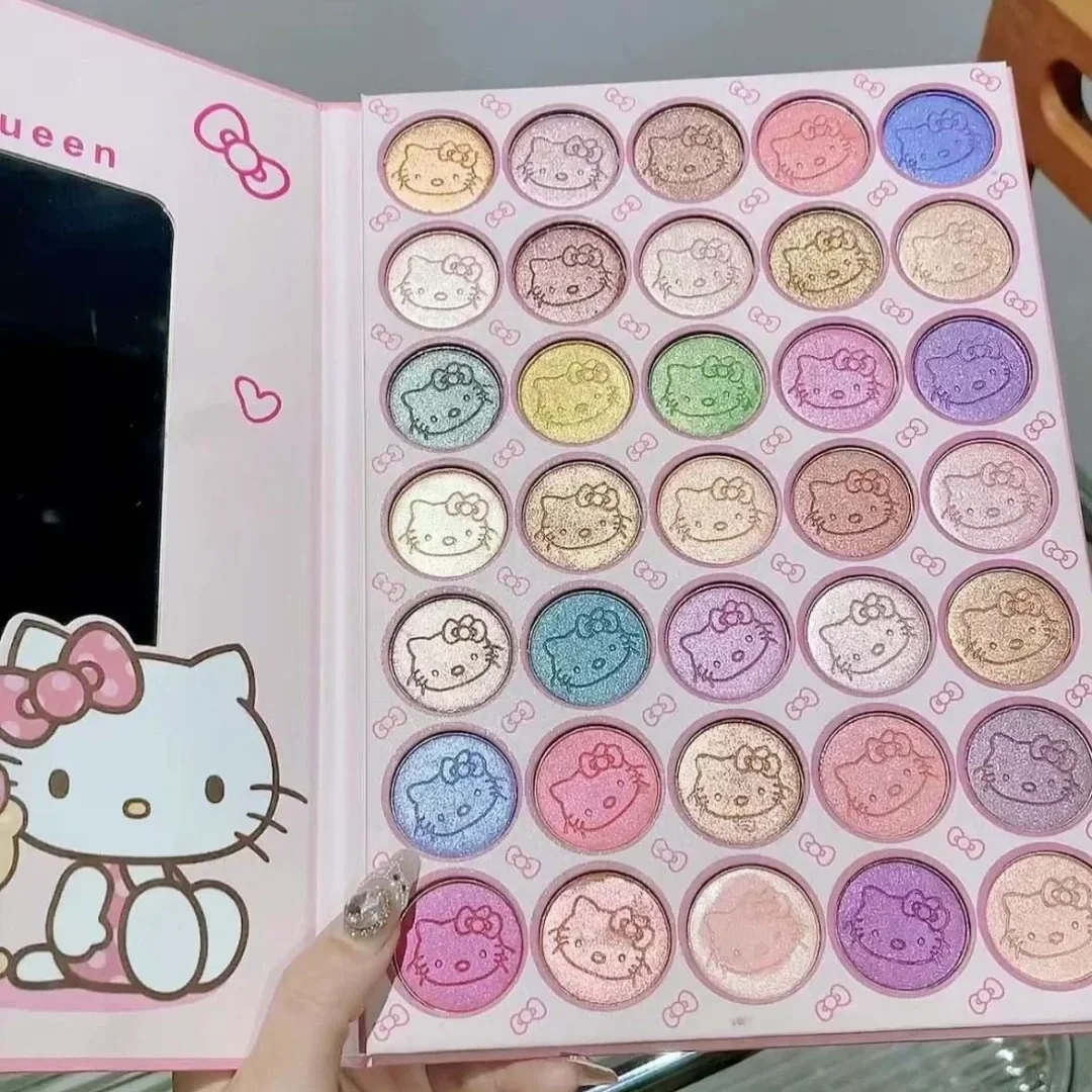 

2024 New Double Hello Kitty Hot 35 Colors Accesorios Shimmer Matte Eyeshadow Disc with Makeup Mirror for Girls Women Students