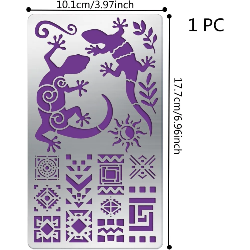 Gecko Metal Journal Stencil African Totem Sun Metal Painting Template Stainless Steel Multifunctional Planner Metal Stencils