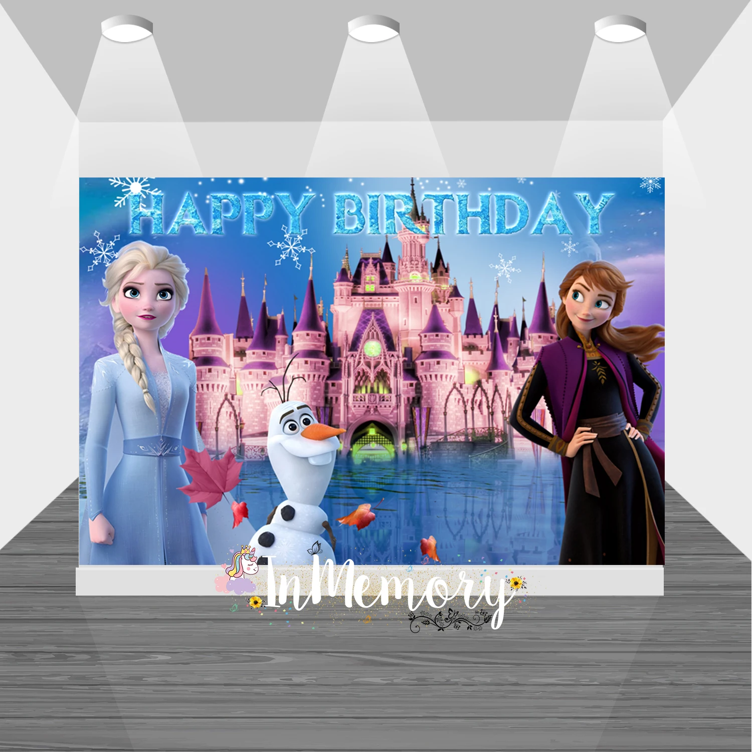 

Disney Frozen Snowflake Castle Backdrop Elsa Anna Snow Queen Princess Girls Birthday Party Decoration Vinyl Photo Background