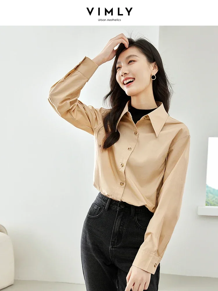 

VIMLY 100% Cotton Fake Two Piece Shirts for Women 2023 Autumn Patchwork Black Sweater Vest Long Sleeve Top Button Up Shirt 72121