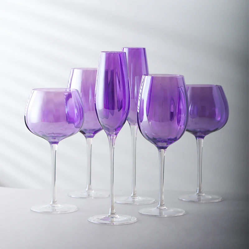 British Purple Goblet Champagne Glasses Set Nordic Style New Crystal Light Luxury Wine Glass Home Beautiful Colored Glass Cups