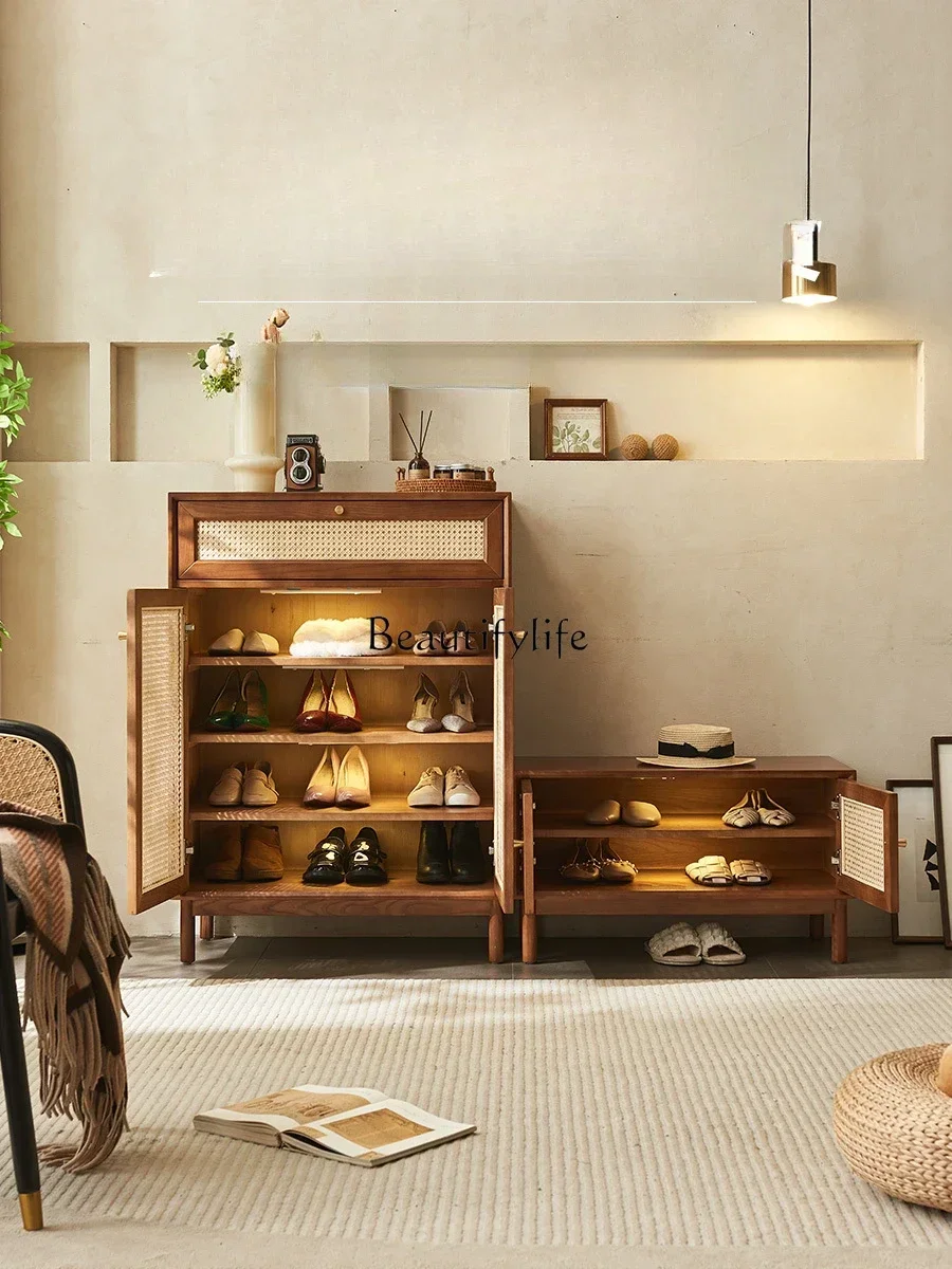 ls 27Nordic шкаф для обуви из цельного дерева японский шкафчик для хранения из ротанга, домашняя дверь