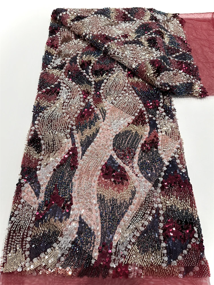 

New Listing African Lace Fabric New High Quality Sequins French Heavy Beaded Tulle Laces For Nigerian Wedding Dresses Sewing