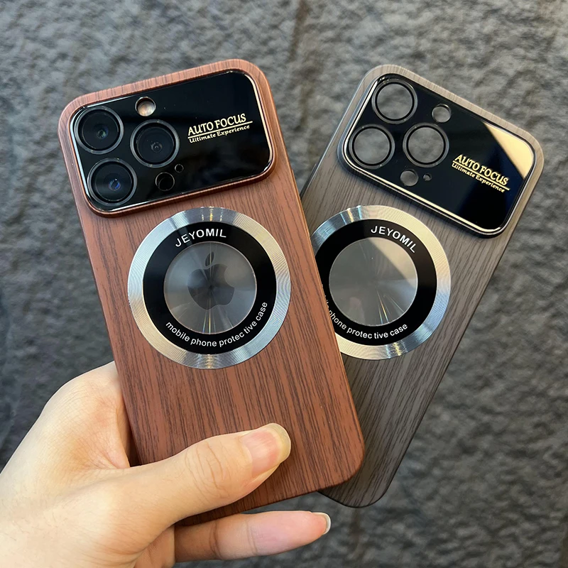 Wood Grain Large Window Magnetic for Magsafe Wireless Charging Case For iPhone 16 15 14 13 11 12 Pro Max Camera Protection Cover image 5