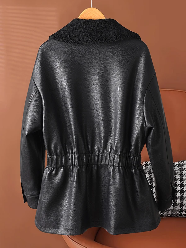  Ning Genuine Leather down Jaet Women's Mid-Length Thiened Winter New Sle Waist-Cinching Slimming Biker Coat