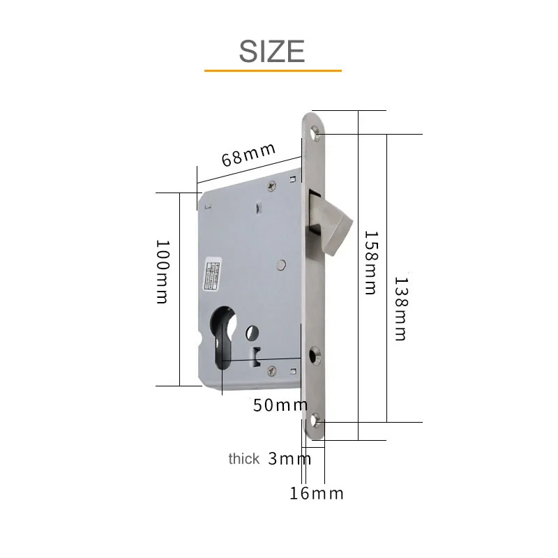 Stainless steel single hook lock body,  Oval panel,Margin 50mm, Invisible sliding door lockSliding door lock accessories