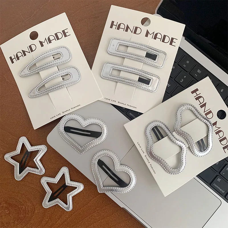 Lot de 2 pinces à cheveux en cuir argenté, grandes étoiles, simples et polyvalentes, accessoires capillaires