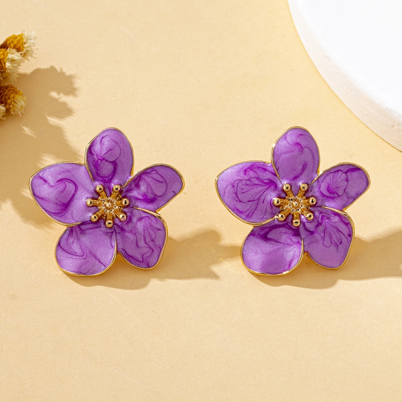 Women's Three-Dimensional Flower Design Enamel Earrings