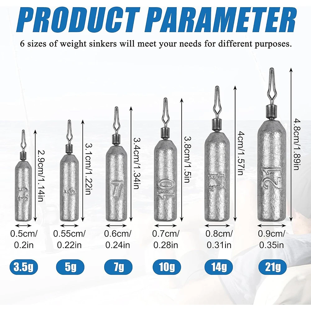 20-teiliges Drop Shot-Gewicht und Haken-Set, Bleistiftgewichte, Angel-Sinker, kein Haken, Drop Shot Rig, dünne Sinker für Barsch, Salzwasser/Süßwasser – Detail 3