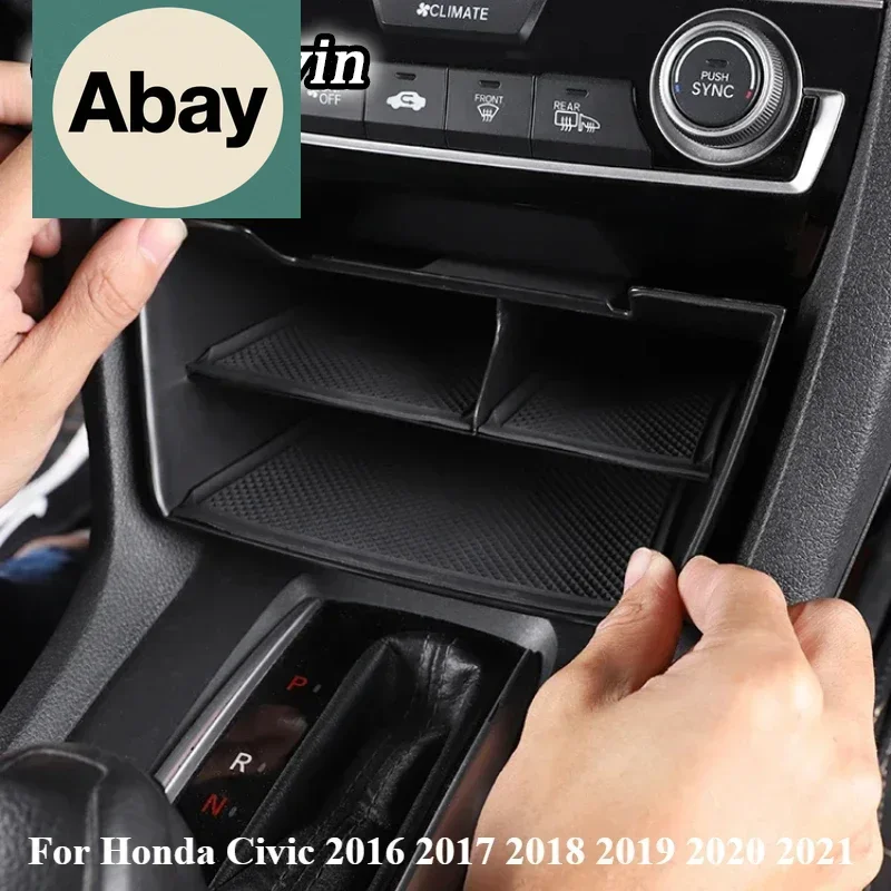 

Подходит для Honda Civic 2016 2017 2018 2019 2020 2021, маленький черный ящик для хранения на центральной консоли из АБС-пластика, контейнер для поддонов с несколькими сетками
